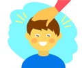 Boy and adult support. Pat your child on the head. Cartoon. Vector